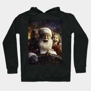 Santa Claus with two girls posing for picture - Christmas Design Hoodie